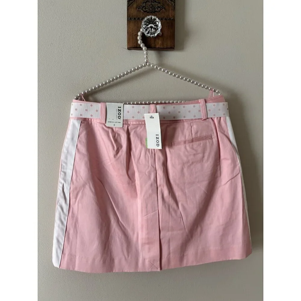 NWT Izod Golf Womens Size 8 Pink Golf Skirt Skort Polka Dot Belt - Picture 4 of 8